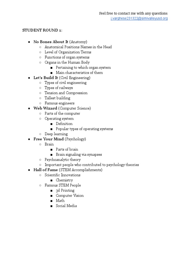 Stem Jeopardy 2023 Study Guide | PDF | Mathematics | Chemistry