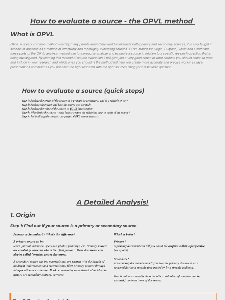 OPVL Source Evaluation Guide | PDF | Primary Sources | Evaluation