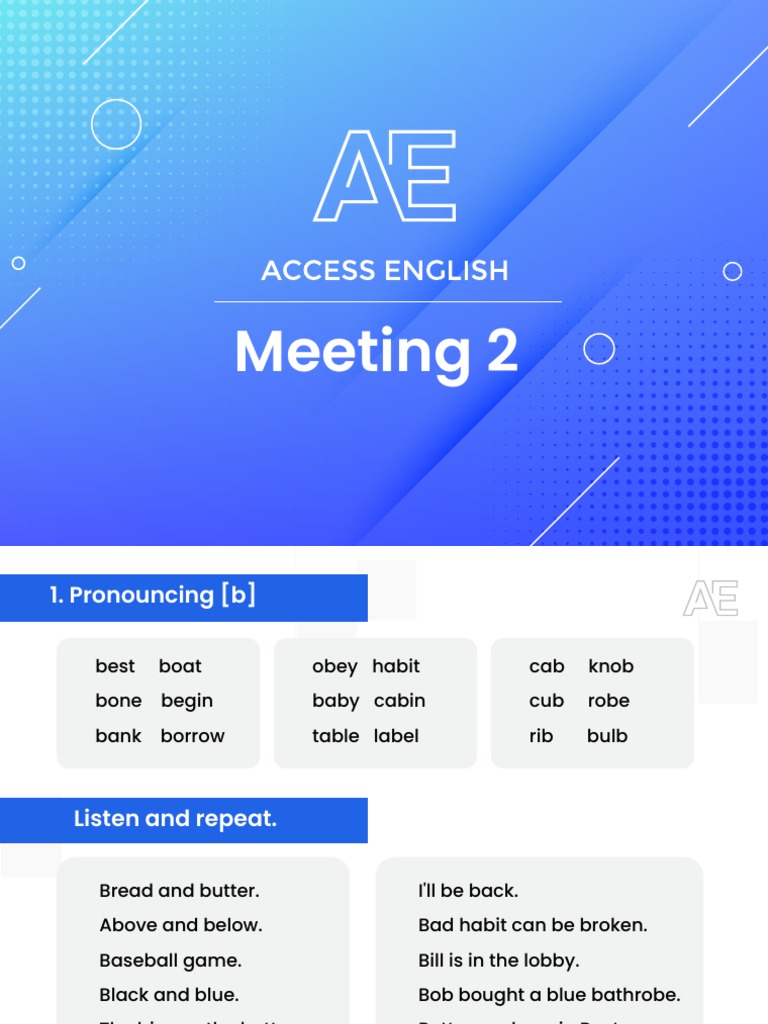Meeting 2 Pronouncing Consonants b, d, and ð PDF