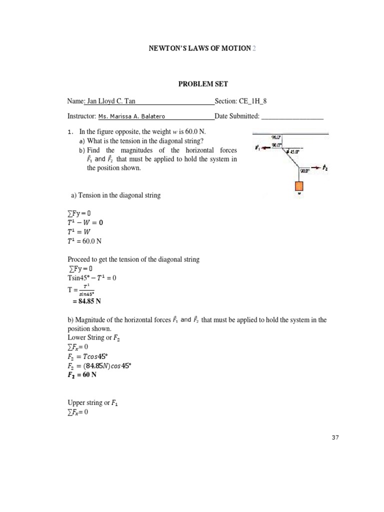 Tan Jan Lloyd C. Chapter 2 Newtons Laws 12 14 PDF | PDF | Force ...
