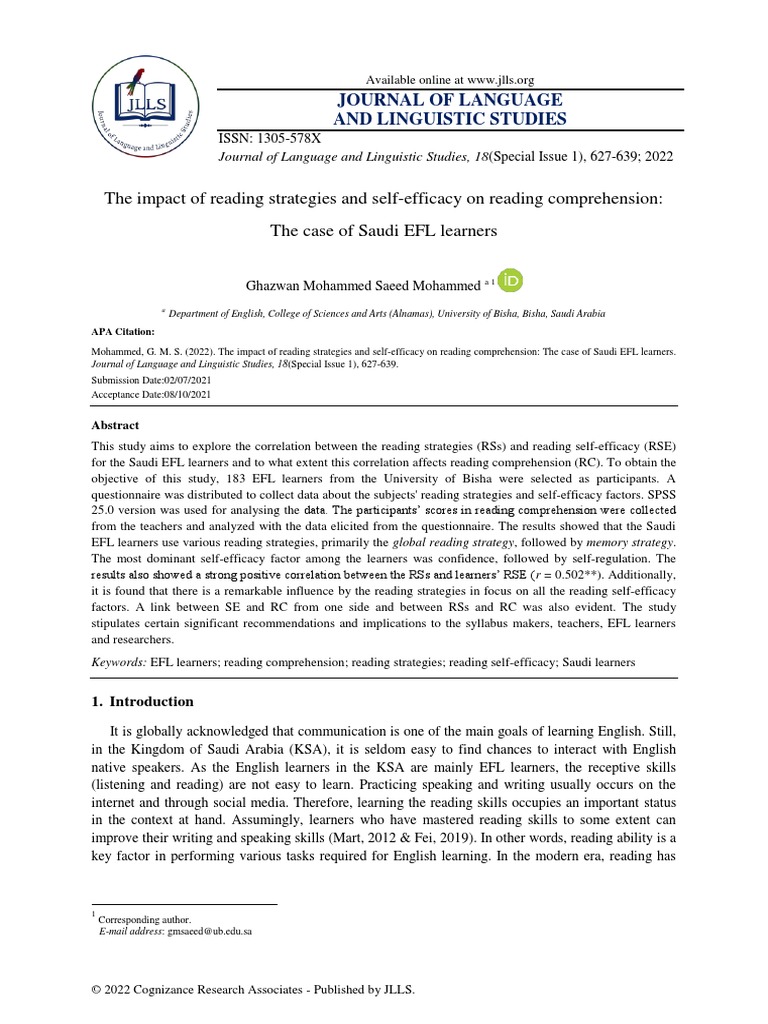 (2022) The Impact of Reading Strategies and Self-Efficacy On Reading ...