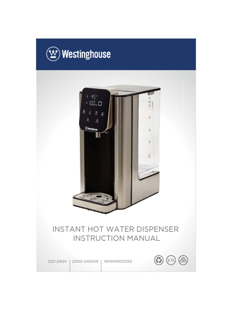 Westinghouse Instant Hot Water Dispenser 2 7L PDF