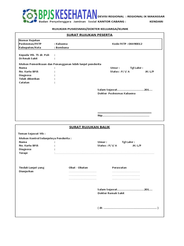 Contoh Surat Rujukan BPJS Kesehatan | PDF