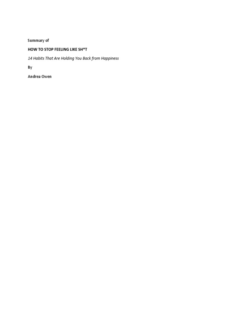 How To Stop Feeling Like Shit - Feedback | PDF | Perfectionism ...