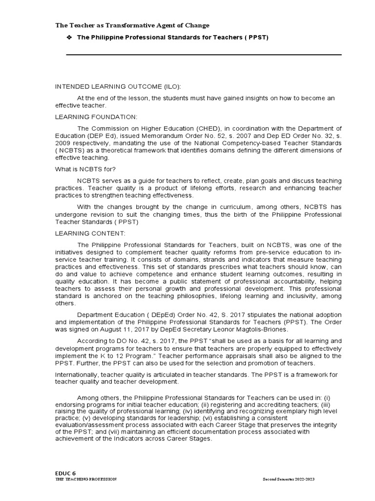 Tp Ppst 2023 Pdf Teachers Learning