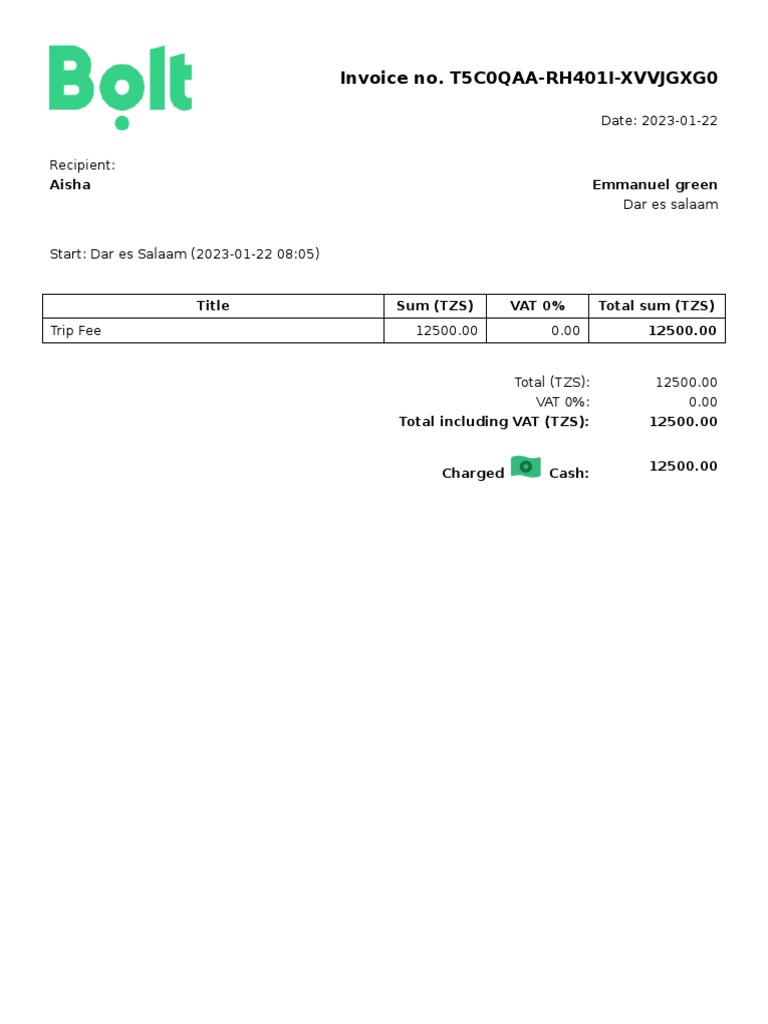 Ride Invoice From Bolt | PDF