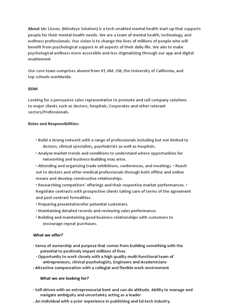 Job Description BDM PDF PDF