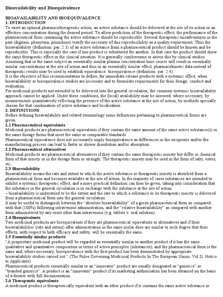 Bioavailability And Bioequivalence Pdf Bioavailability