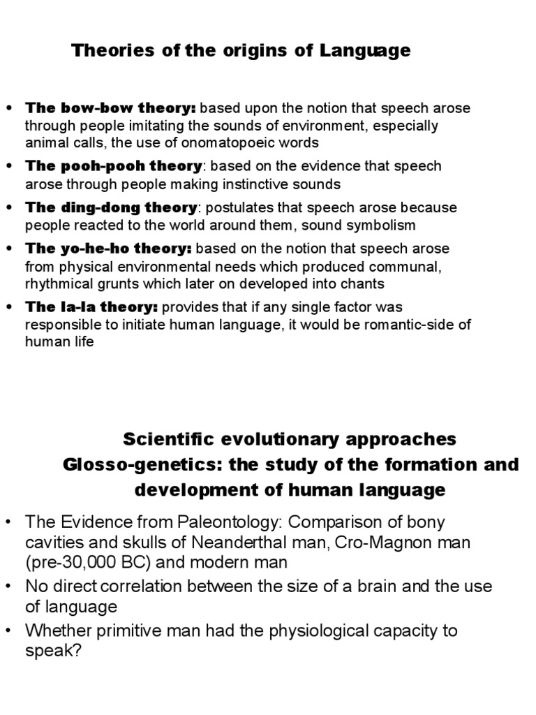 Theories on Language Origins Explained | PDF | Origin Of Language | Speech