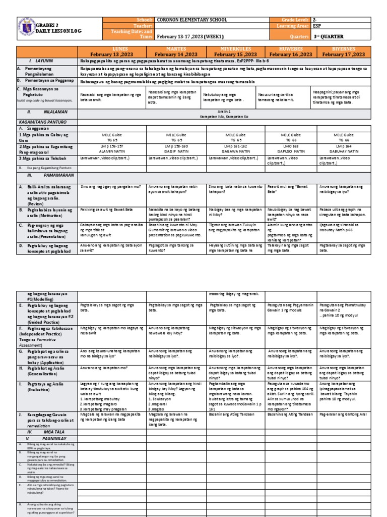 DLL - ALL SUBJECTS 2 - Q3 Week 1 | PDF