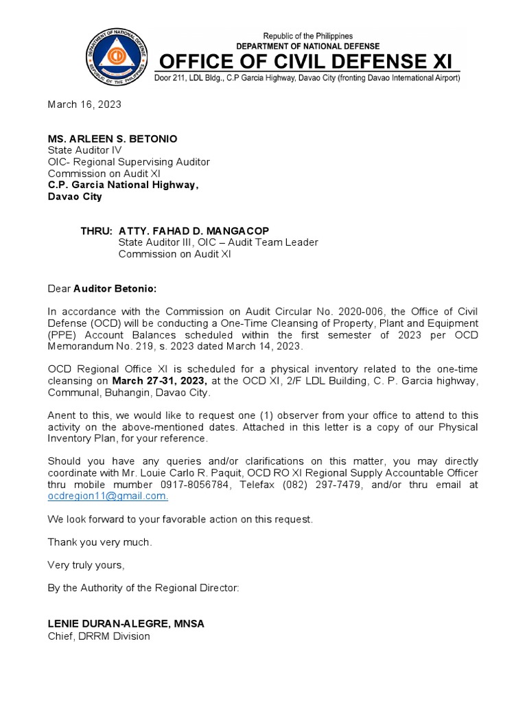 Request for Observer at PPE Inventory | PDF | Law