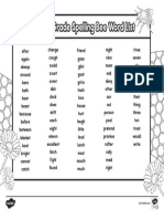 Black and White Second Grade Spelling Bee Word List PDF