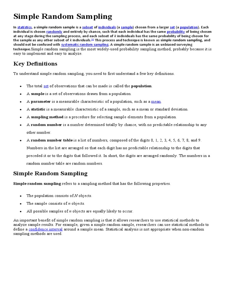 Simple Random Sampling | PDF | Sampling (Statistics) | Randomness