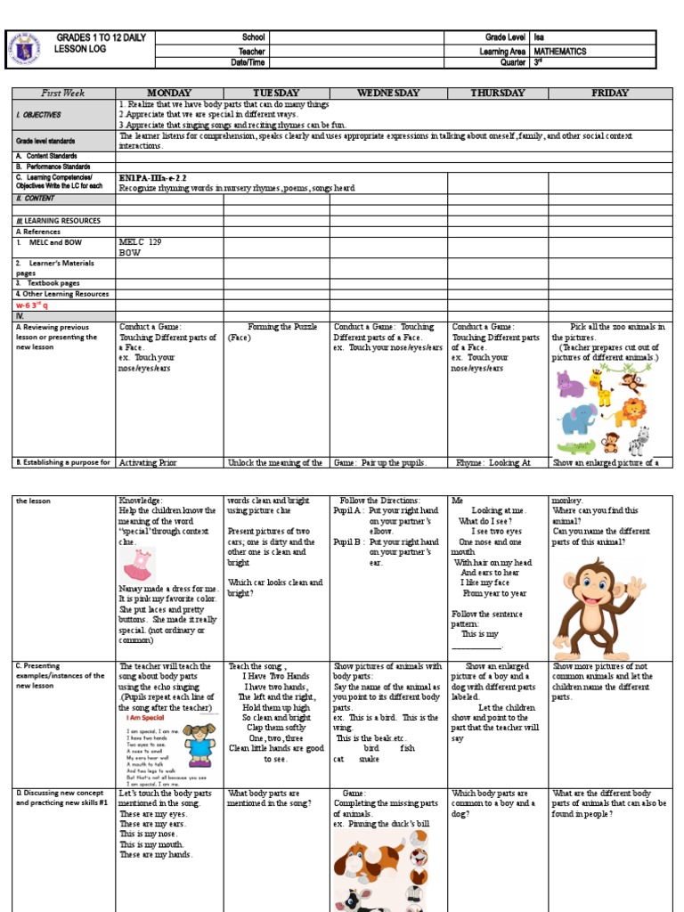 Daily Lesson Log: Grade 1 Mathematics | PDF | Learning | Cats