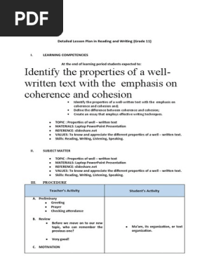 Detailed Lesson Plan in Reading and Writing11