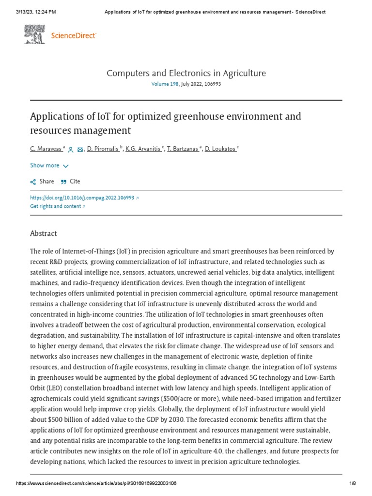 Applications of IoT For Optimized Greenhouse Environment and Resources