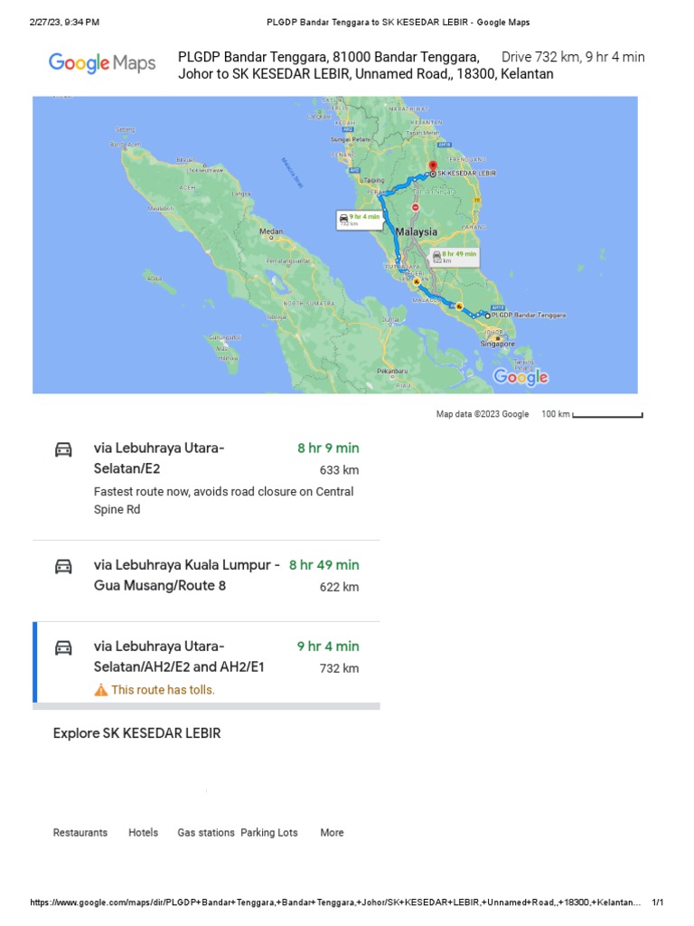 PLGDP Bandar Tenggara To SK KESEDAR LEBIR - Google Maps | PDF
