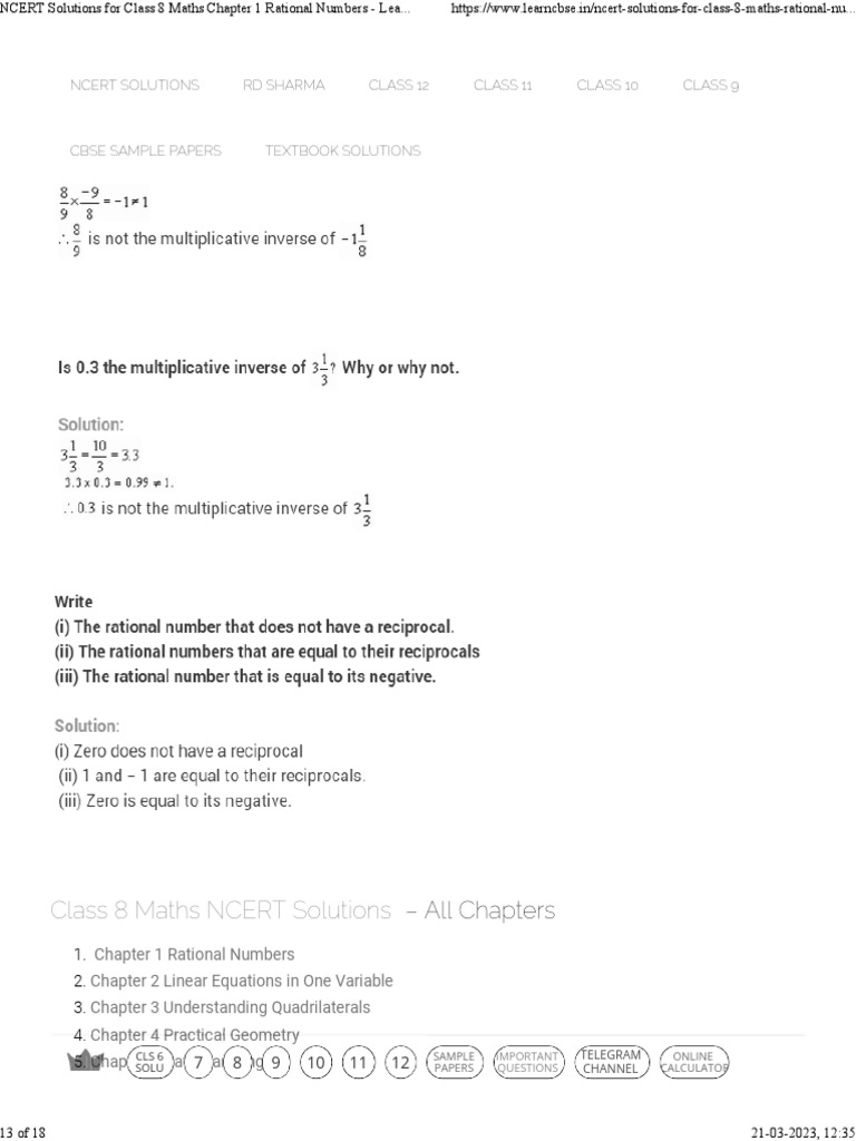 NCERT Solutions For Class 8 Maths Chapter 1 Rational Numbers - Learn ...