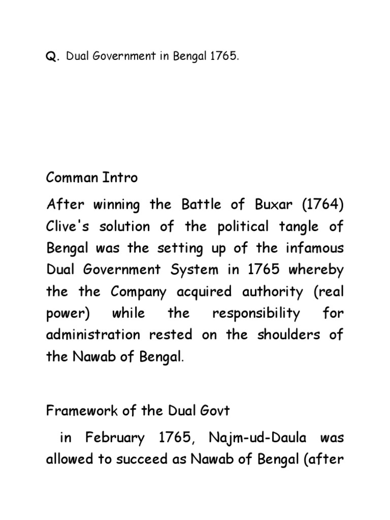Dual Government System in Bengal 1765 | PDF | Finance & Money ...