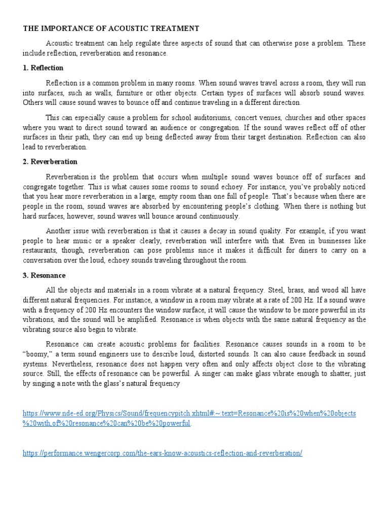 The Importance of Acoustic Treatment PDF Sound Resonance