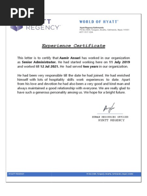 Experience Letter