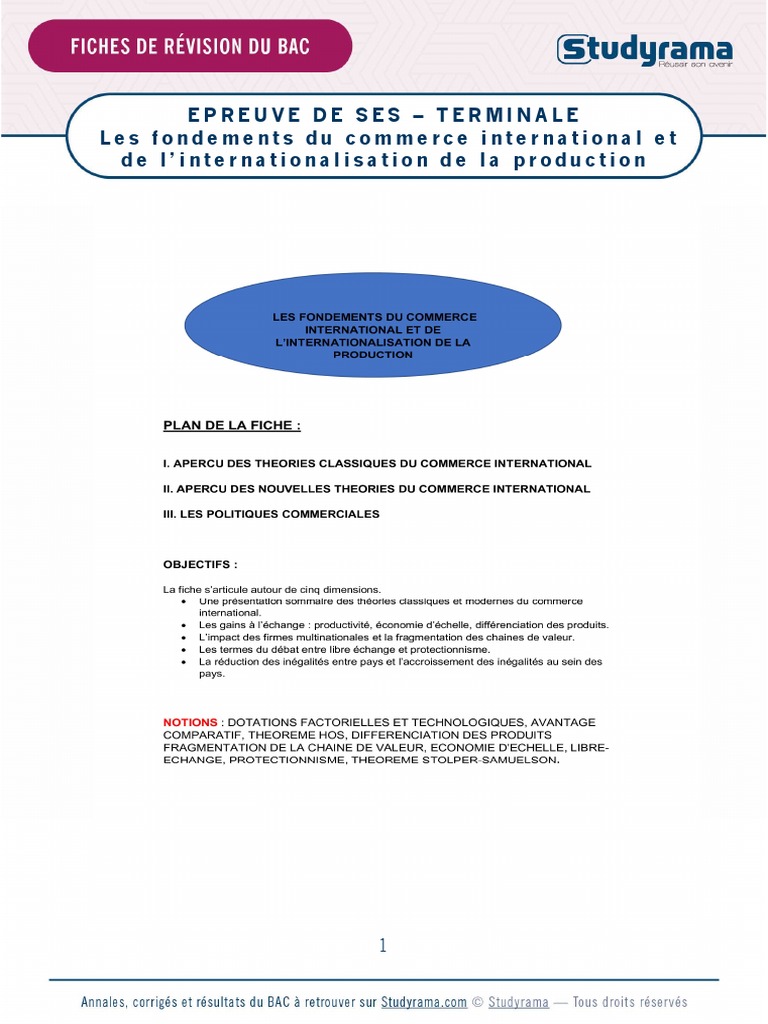 Fiche de Revision Commerce International OK | PDF