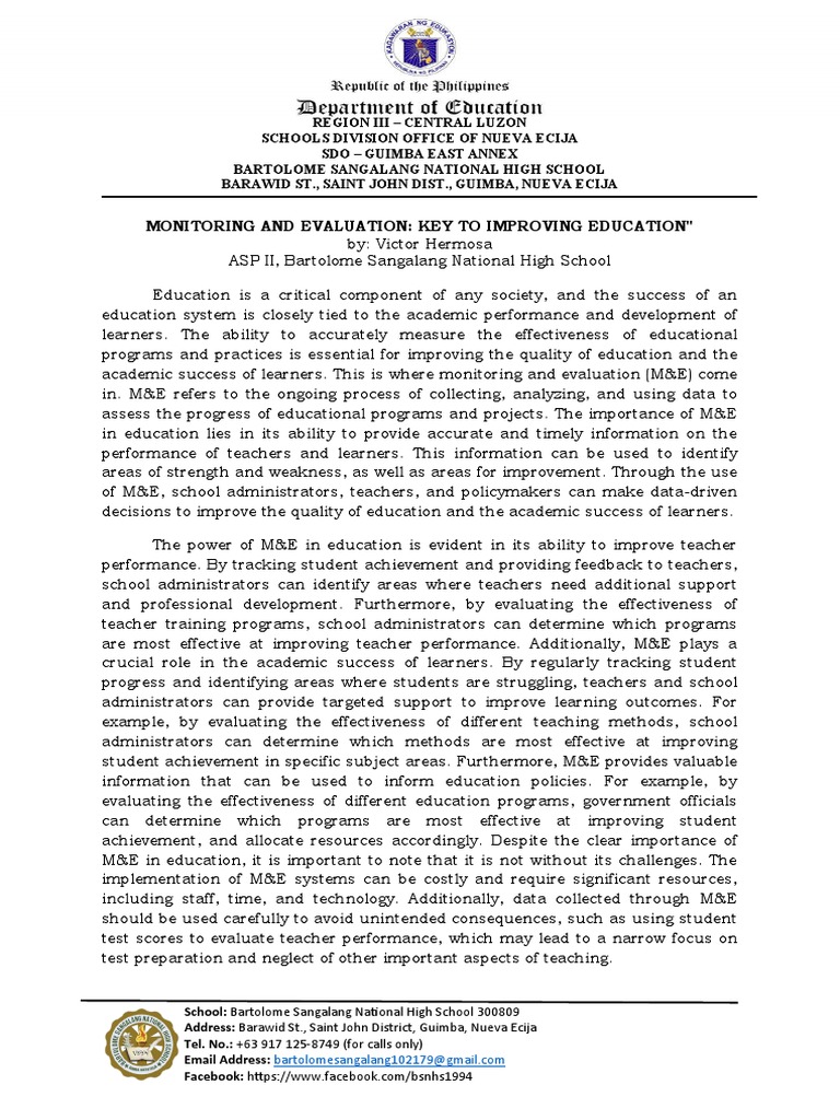 The Importance of Monitoring and Evaluation On The | PDF
