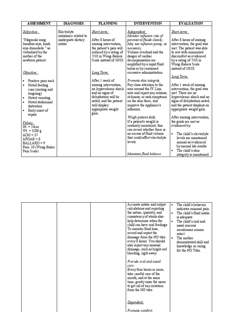 Neonatal Care Plan for Electrolyte Imbalance | PDF