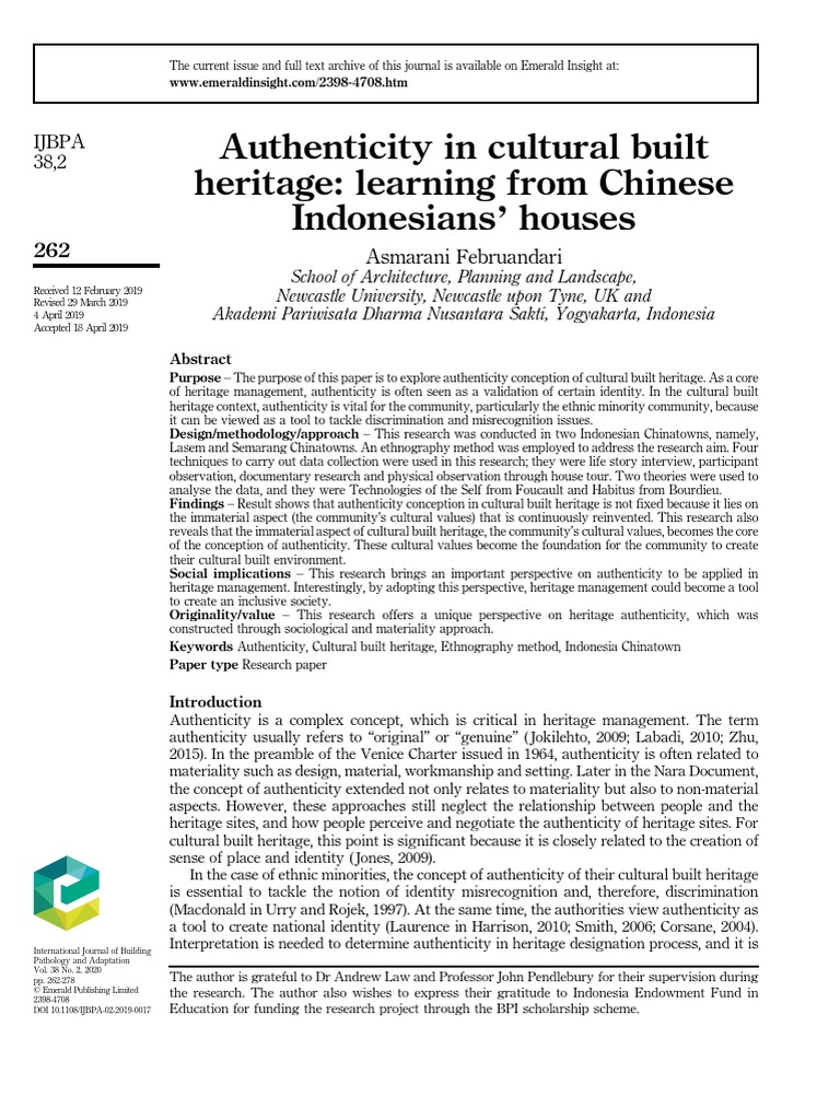 Authenticity In Cultural Built Heritage Learning From Chinese