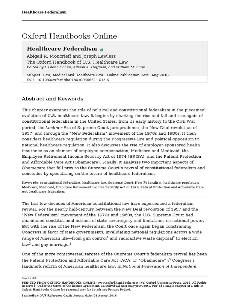 Healthcare federalism pdf health insurance in the united states