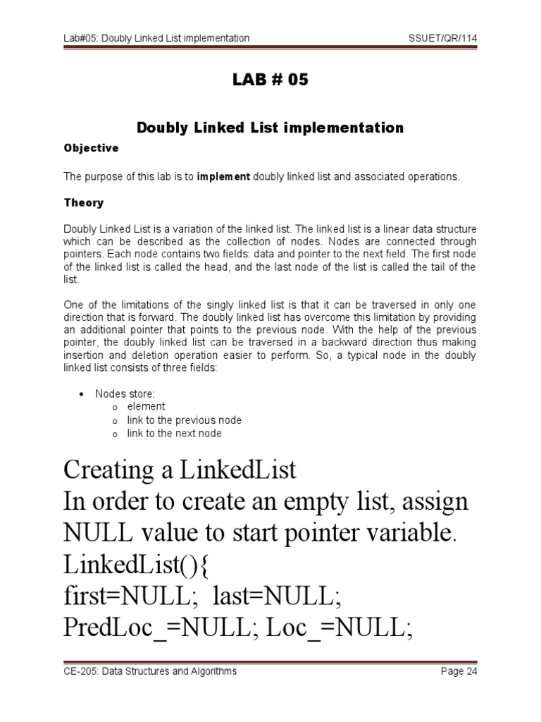 Doubly Linked List Implementation Lab | PDF | Information Technology ...