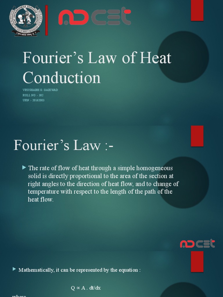 Fourier's Law of Heat Conduction | PDF