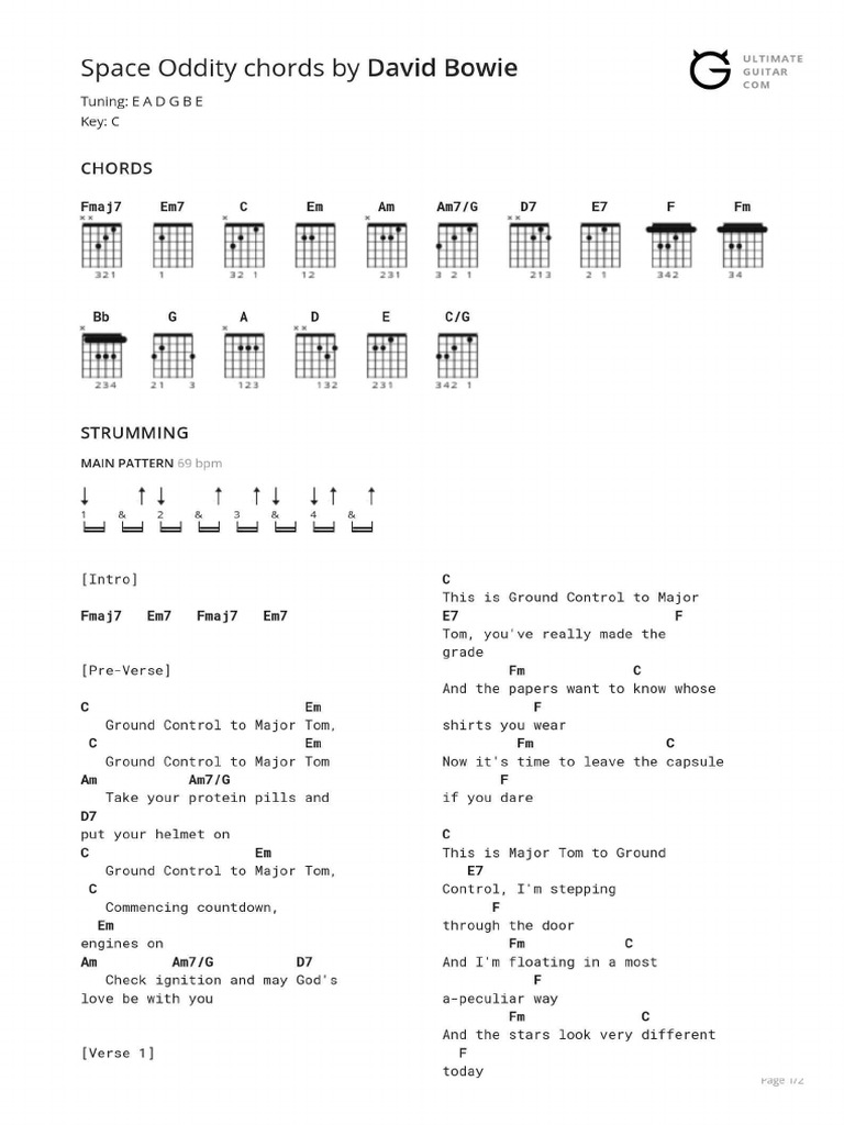 Space Oddity Chords PDF