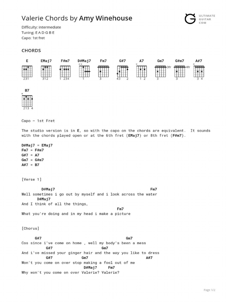 Valerie Chords PDF