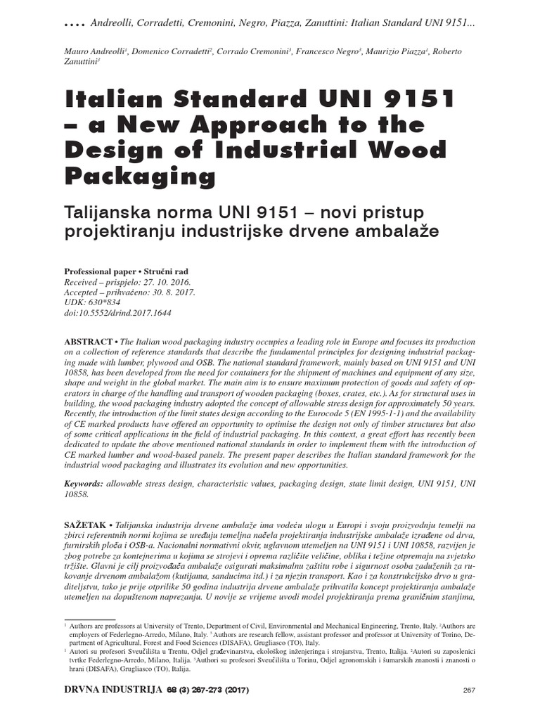 Italian Standard UNI 9151 for Wood Packaging | PDF | Lumber | Packaging ...
