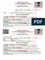 TCU Exam Permit for Andre Batula