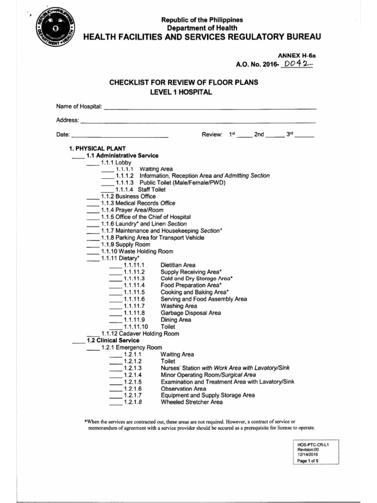 Checklist for review of floor plans Level 1 Hospital.pdf PDF