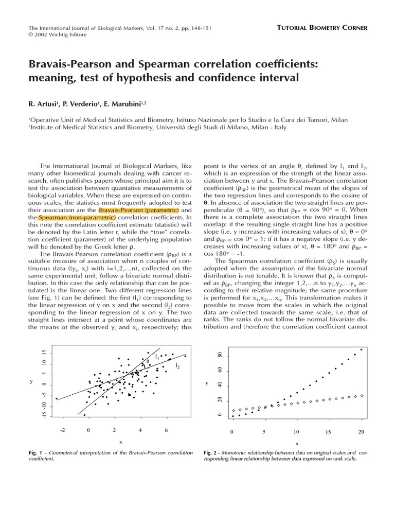 Bravais Pearson and Spearman correlation coefficients 2002 | PDF ...
