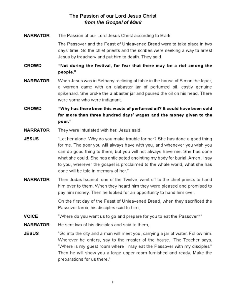 Palm Sunday Passion Reading Script PDF PDF Jesus Pontius Pilate