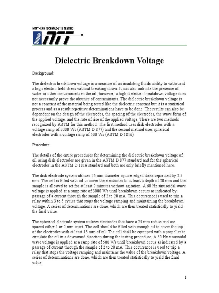 Dielectric Breakdown Voltage PDF Electrical Breakdown Physical