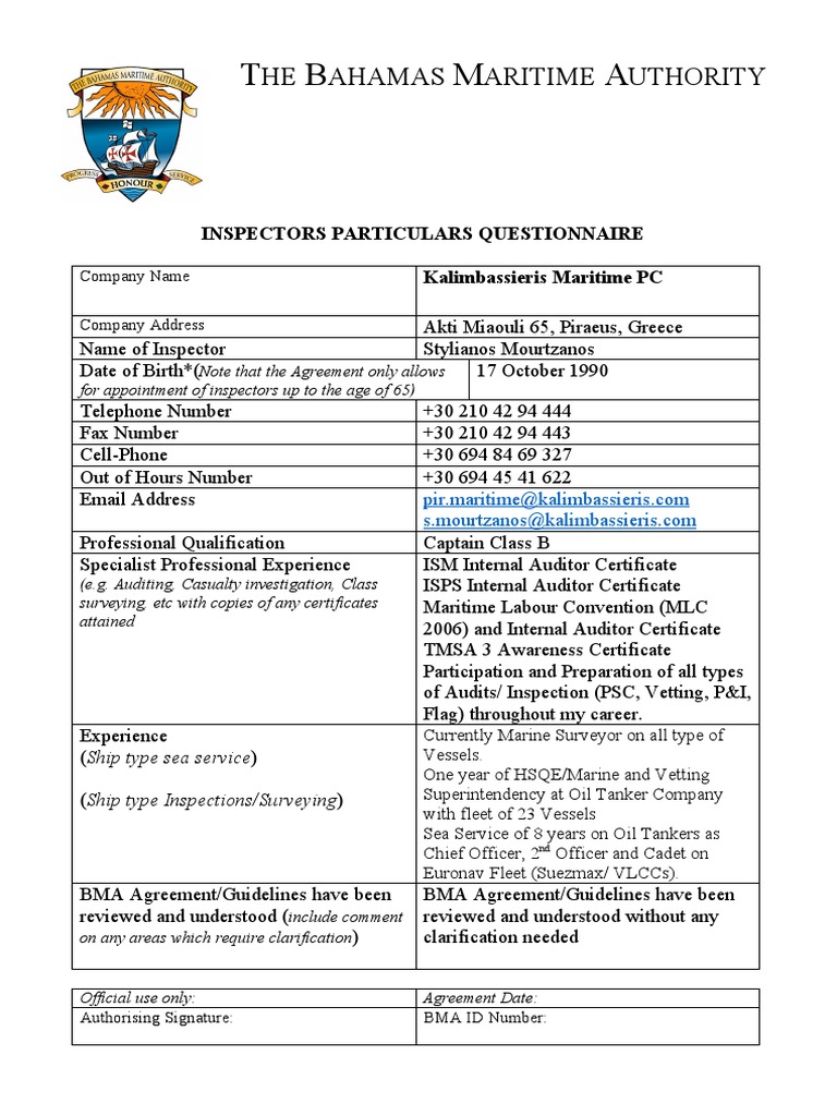 Inspector Questionnaire V 3 | PDF | Ships | Water Transport