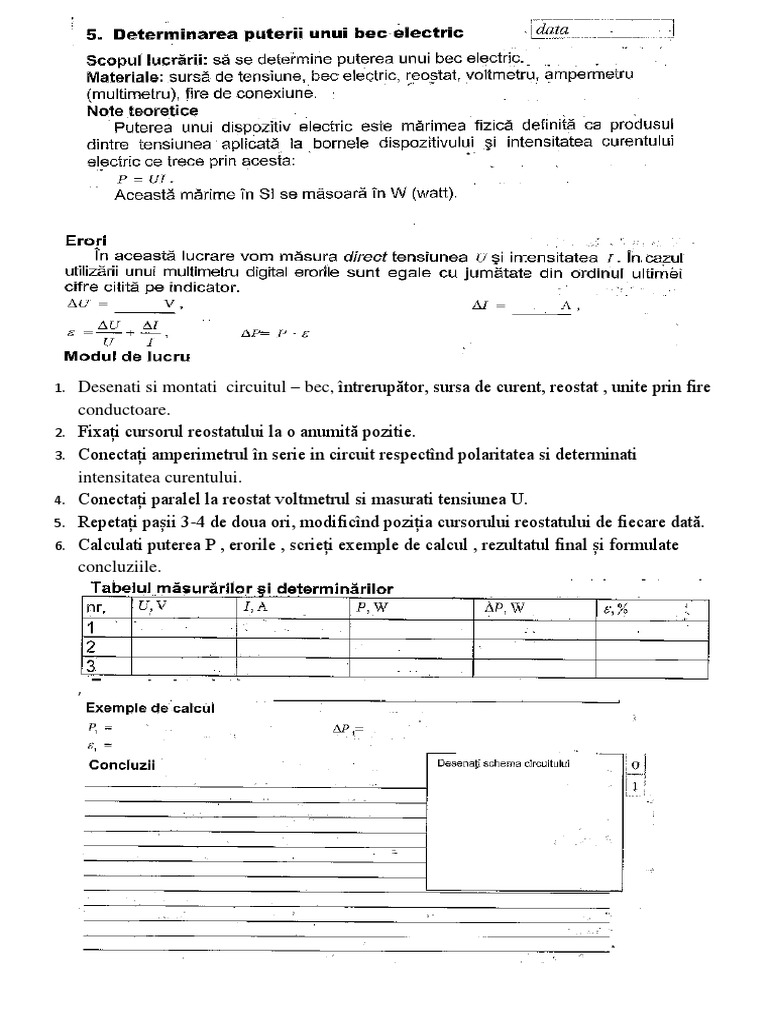 Determinarea Puterii Unui Bec Electric | PDF