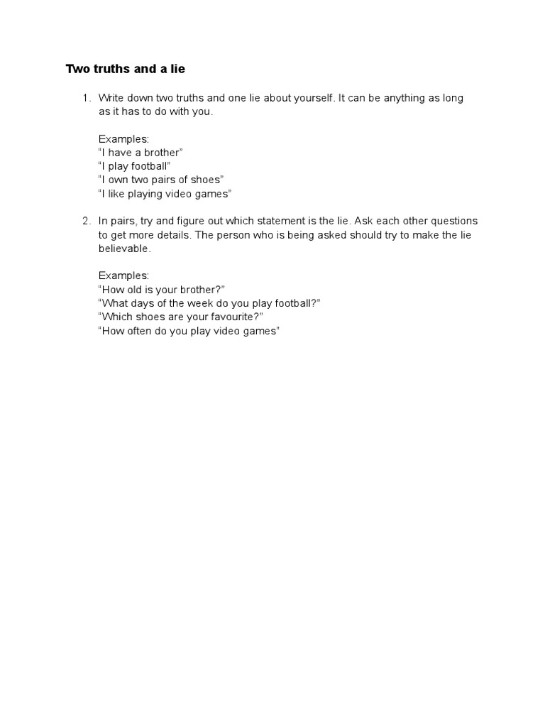 Two Truths and A Lie - Instructions PDF | PDF