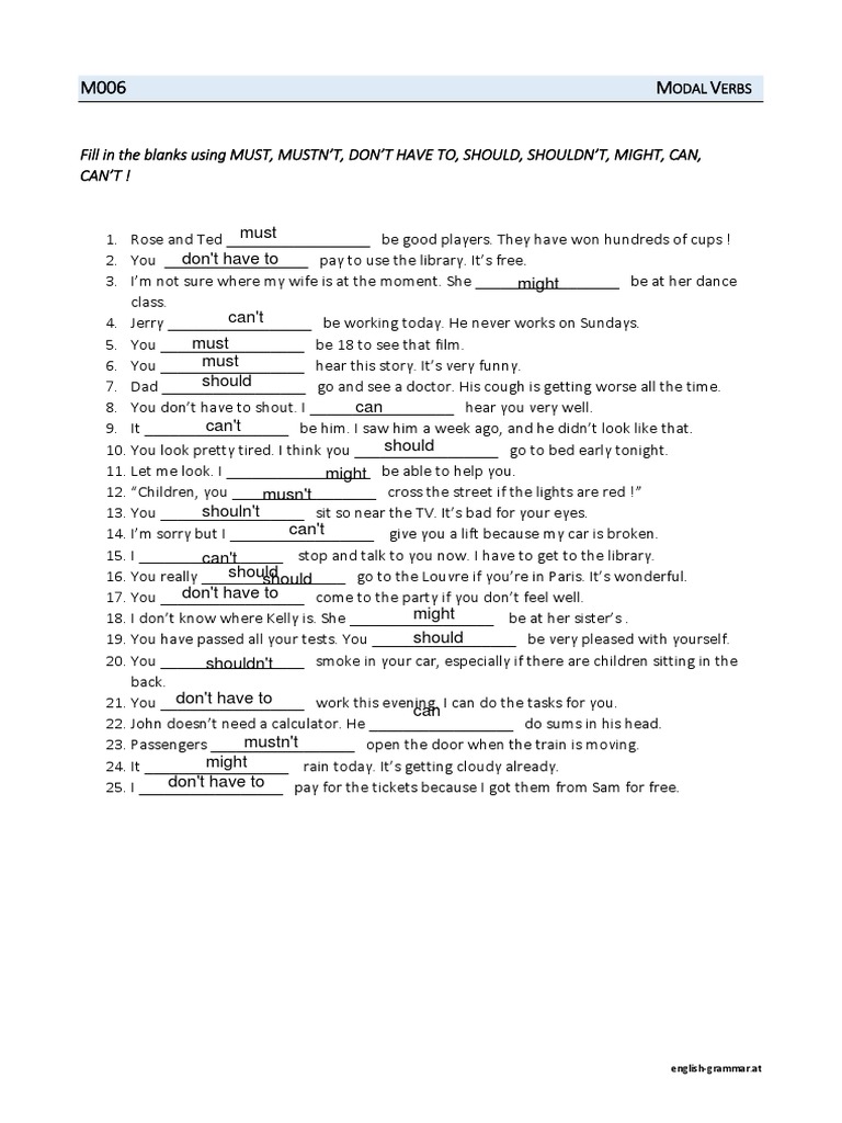 Modal Verbs Exercise for Students | PDF
