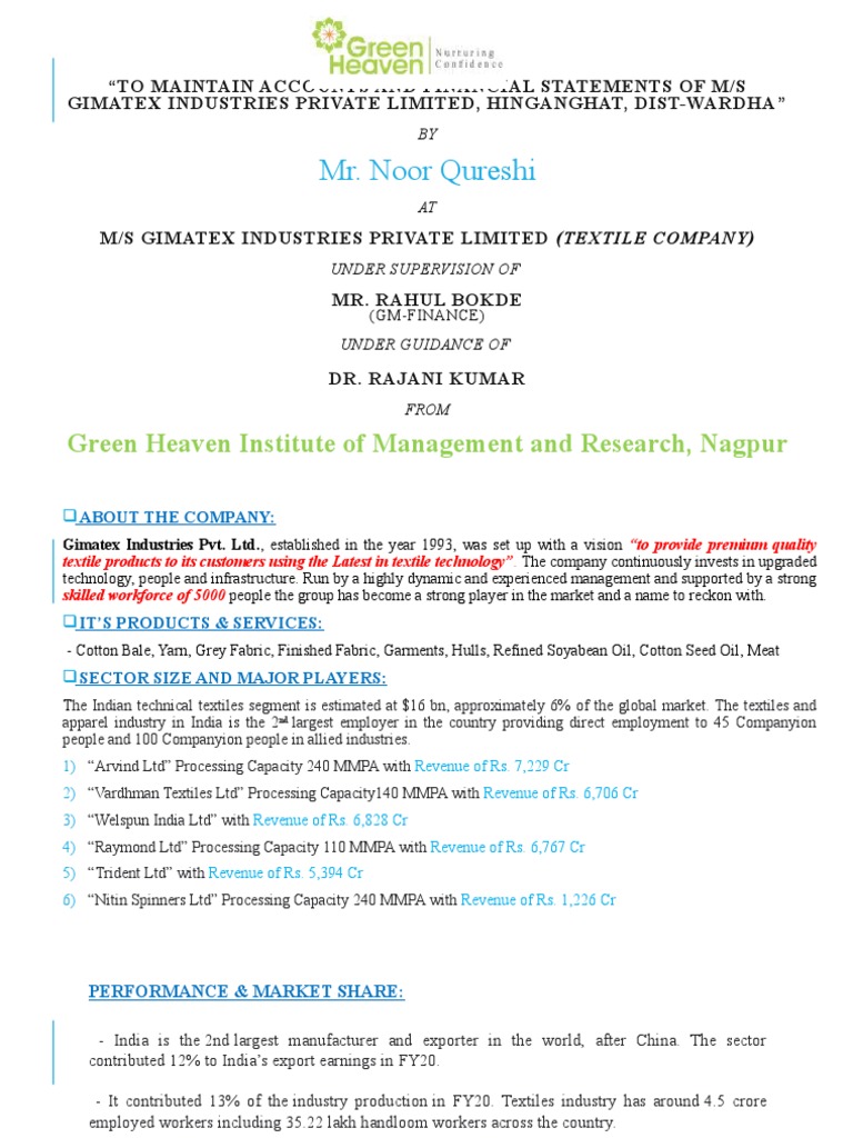 Finance Internship at Gimatex | PDF | Textiles | Credit