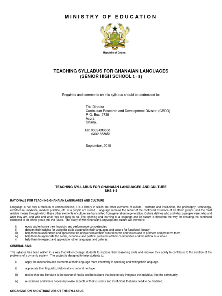 Teaching Syllabus for Ghanaian Languages | PDF | Educational Assessment ...