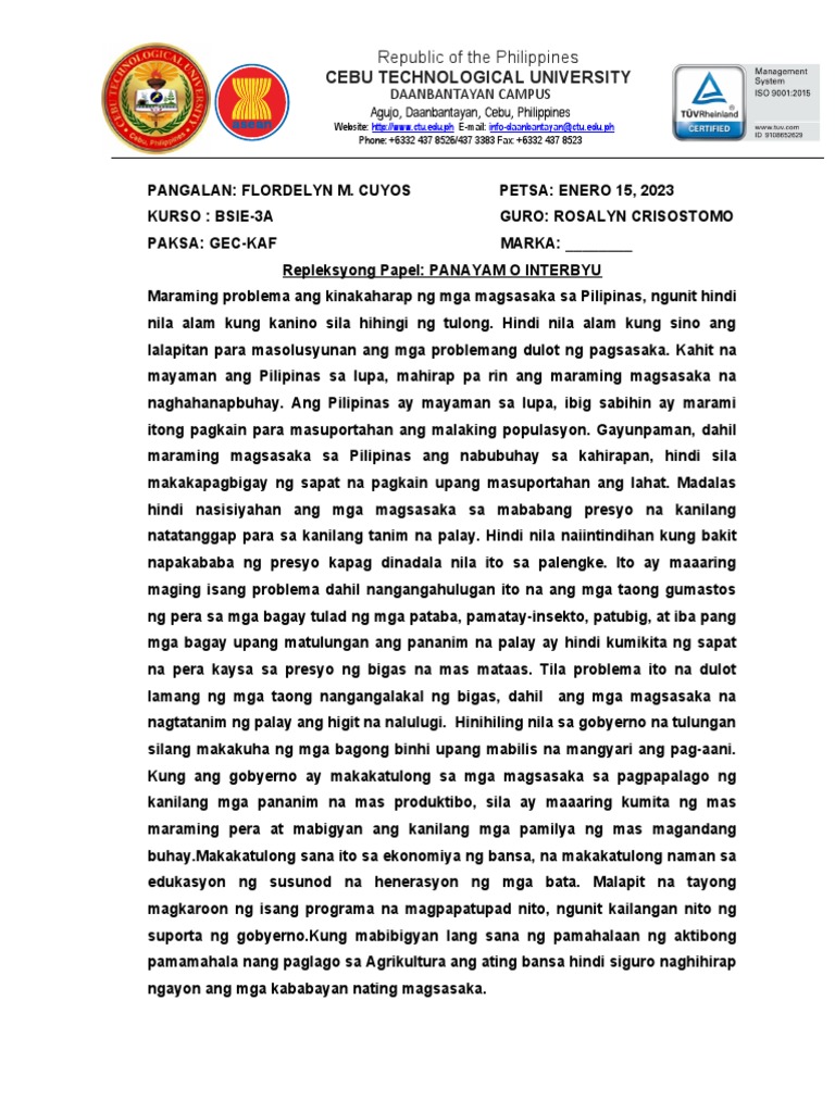 Repeksyong Papel - Panayam o Interbyu - Cuyos - Gec-Kaf | PDF