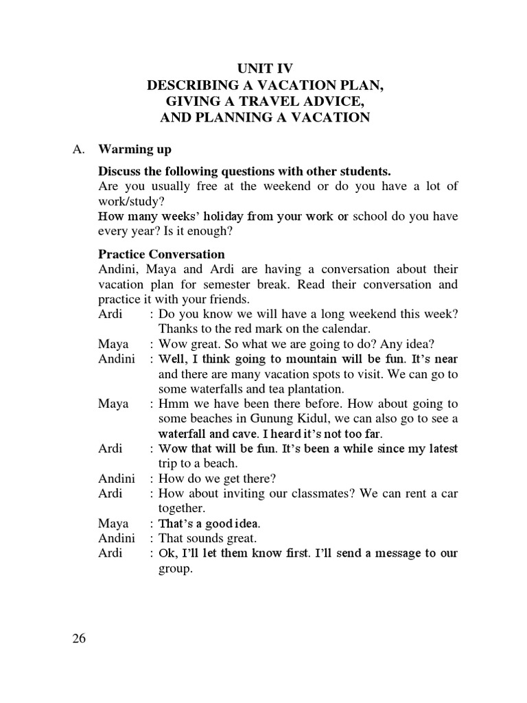 Unit Iv Describing A Vacation Plan PDF