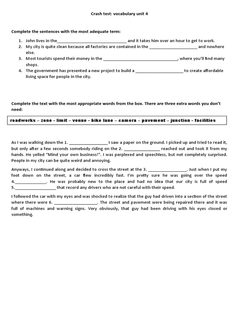 Crash test vocabulary unit 4 PDF
