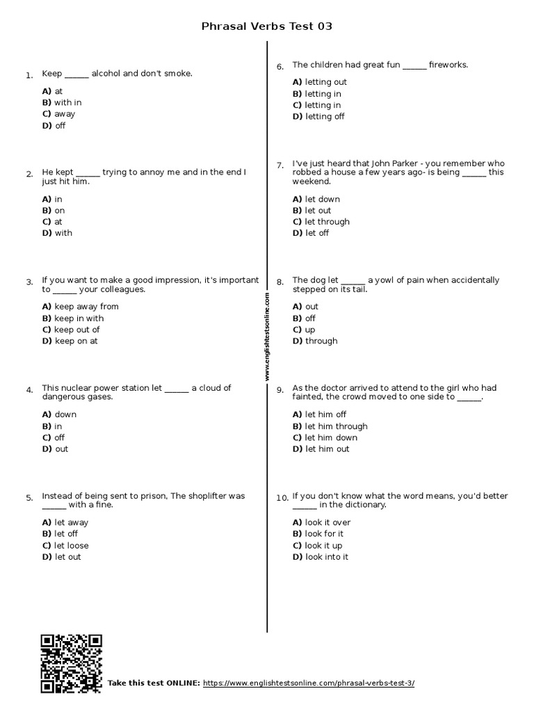 Phrasal Verbs Quiz 03 | PDF